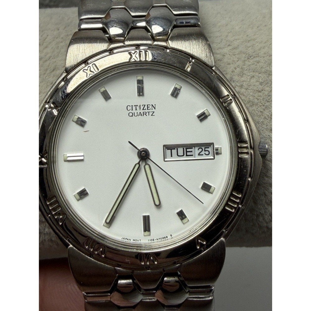 Citizen 1102-S65840 New Battery Mens Watch 35MM 6.75" Silver Tone White Dial